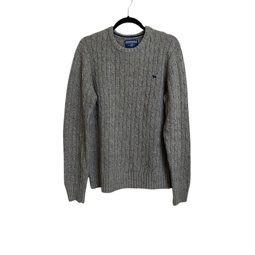 Aeropostale Cable Knit Wool Blend Crewneck Sweater Gray Size M